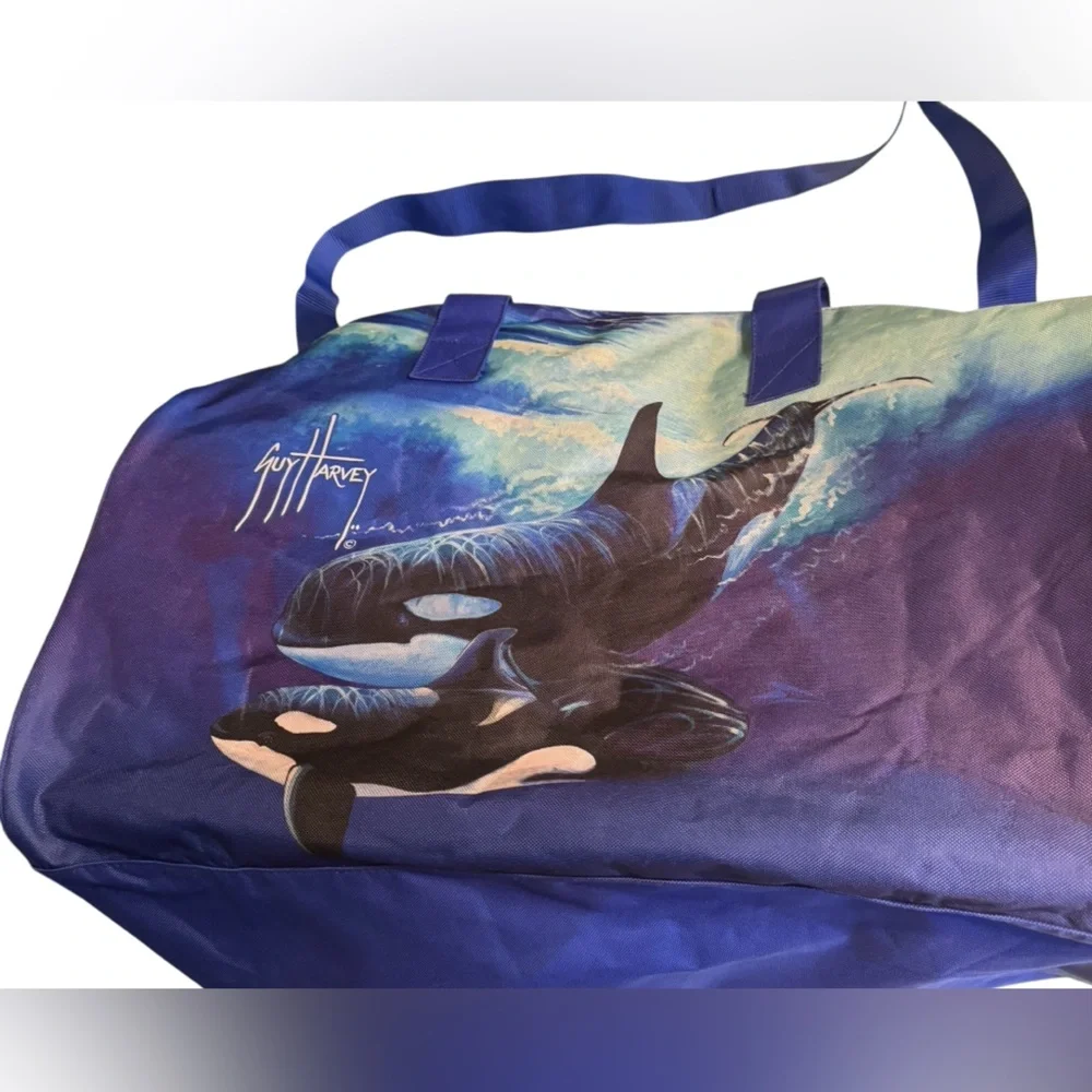 Guy Harvey Artist Whales Painting Art Blue Large Duffel Bag MINT NWT Sea World